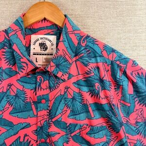 Savage Tacticians Mens Flamingo AK-47 "AK Tropical" Hawaiian Shirt Pink Teal LG
